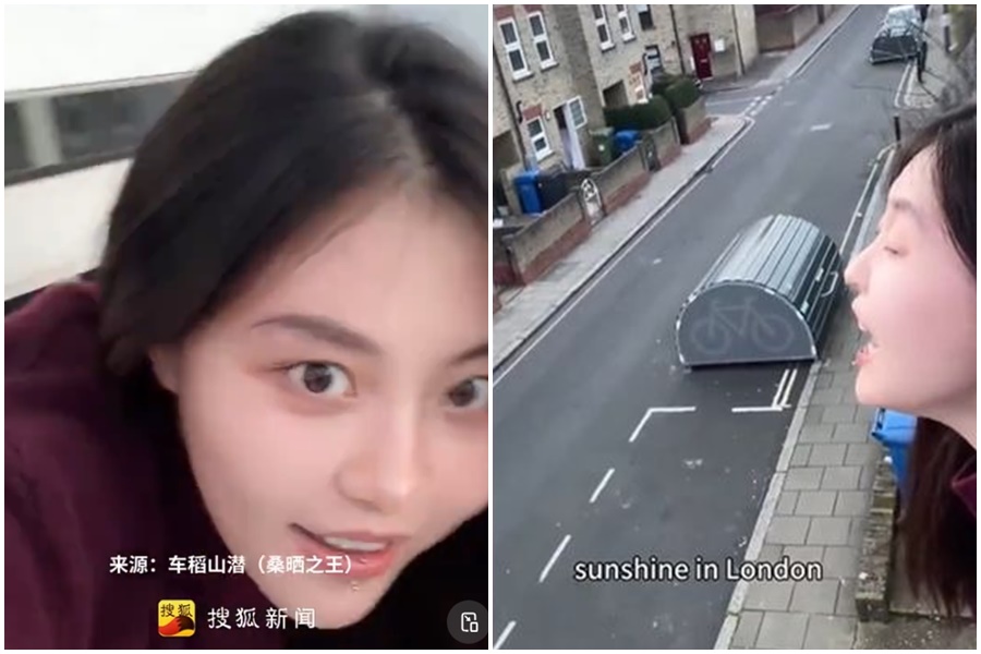  女留學生一大早惡作劇，打開窗戶對外面嘶吼擾鄰，最後還大喊了幾句日文，試圖想嫁禍給日本人。（翻攝自TikTok）