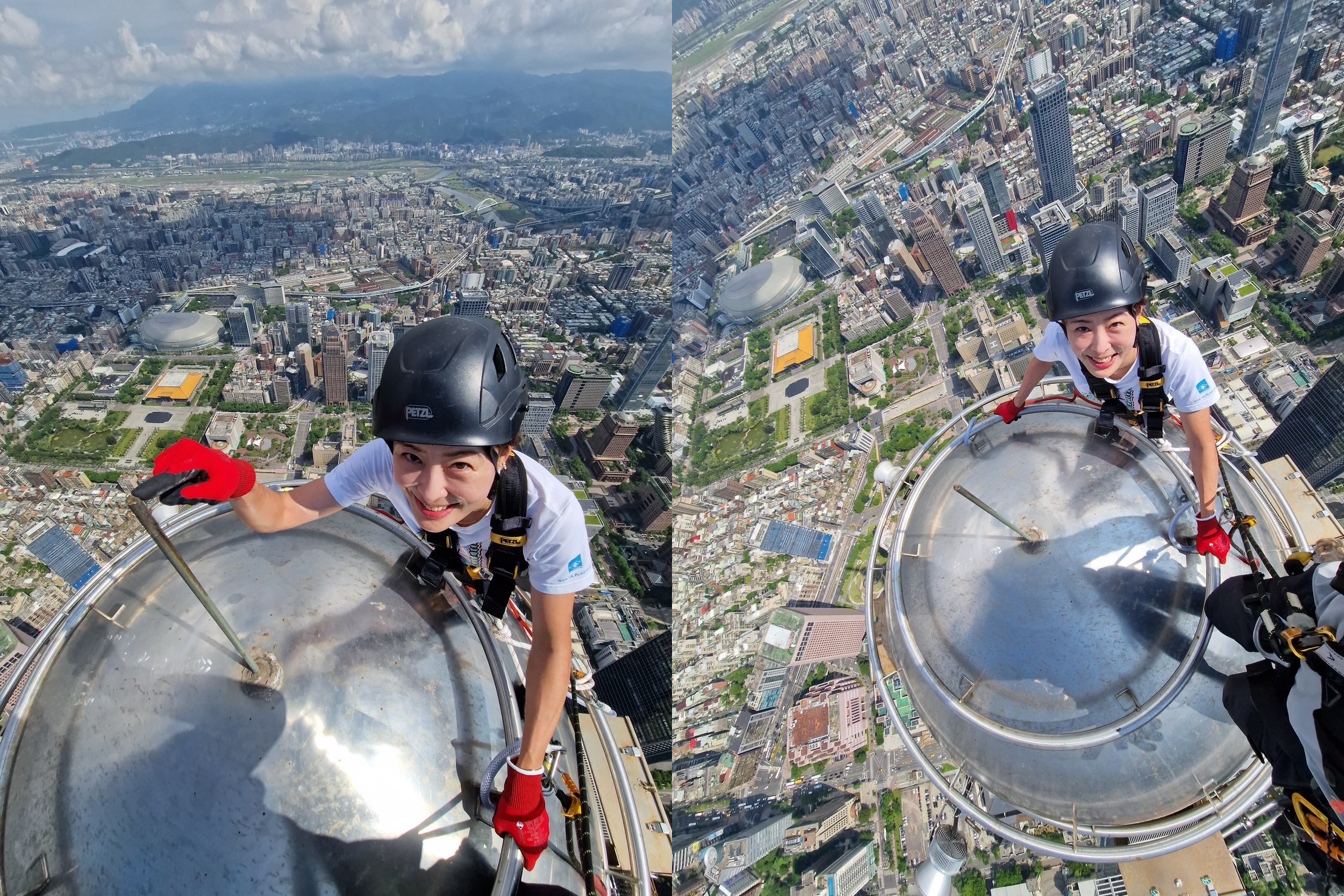 賈永婕超勇的！登上101大樓頂端的圓球。（翻攝自臉書賈永婕的跑跳人生）