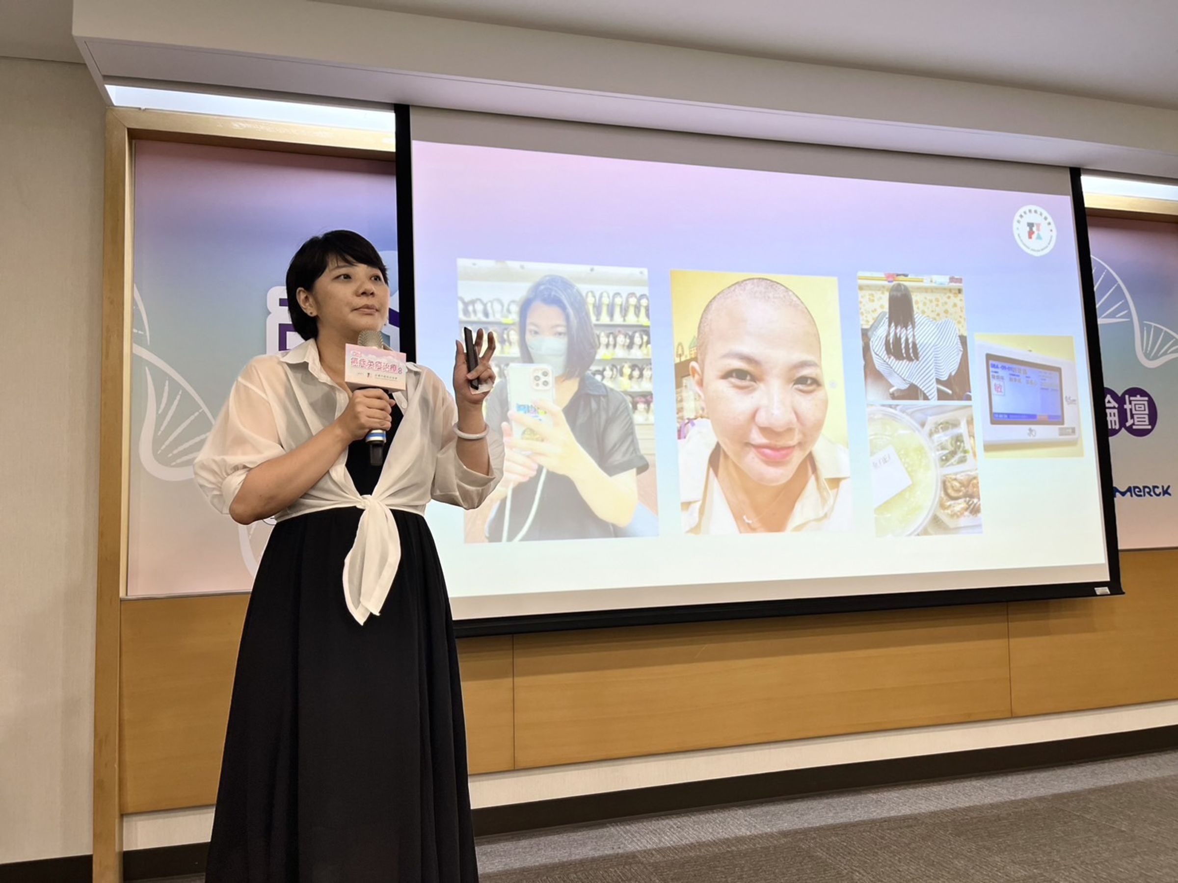 早期三陰性乳癌病友許慧儀認為，免疫藥物輔助治療的效果好且副作用小，呼籲健保納入給付，讓其他癌友姐妹不再害怕三陰性乳癌。