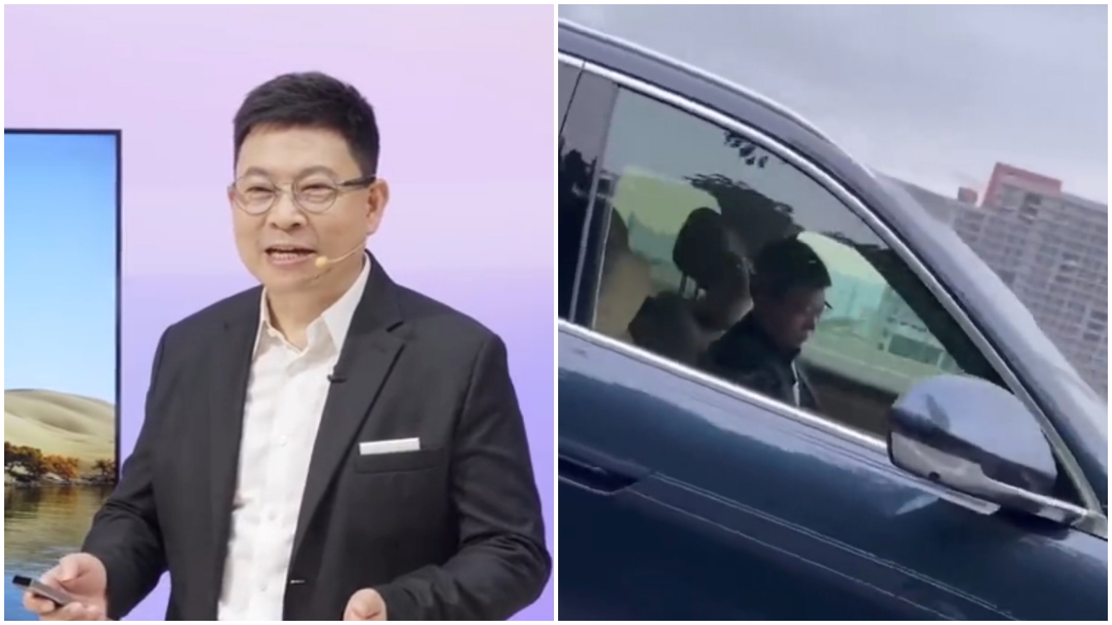 華為余承東開車看起來睡著了，直接用生命打廣告。（翻攝微博）