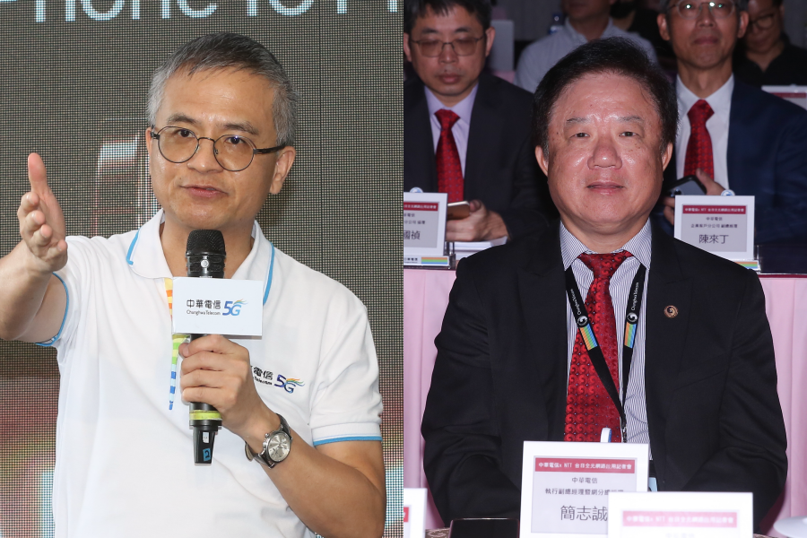 郭水義（左）卸中華電信董事長，由簡志誠（右）掌新董座一職。（本刊資料照）