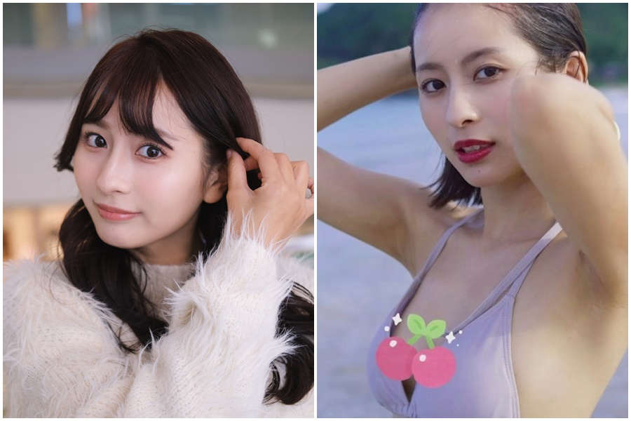 龍夢柔分享的比基尼戲水影片，因為後製貼圖反而討論更熱烈。（翻攝自龍夢柔小紅書、微博）　