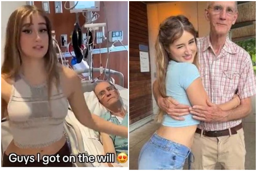 加拿大一名22歲網紅奧蘿拉（Bronwin Aurora），病房熱舞慶祝自己被臥病男友寫入遺囑，引發爭議。（翻攝自抖音）