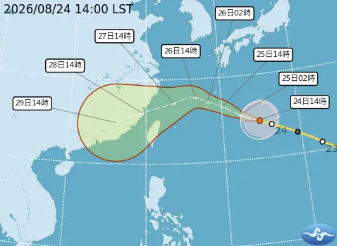 「沙德爾」增強為強颱，未來持續朝西北西移動。（翻攝自中央氣象署官網）