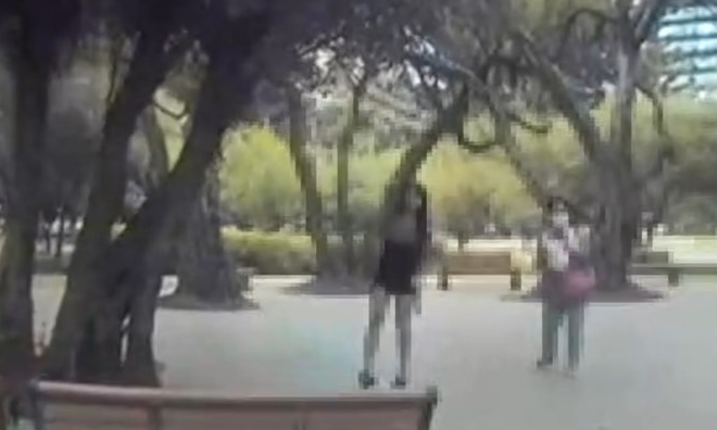 警方獲報到場時，施暴的蕭婦（右）與被害蔡女仍在現場。（翻攝畫面）