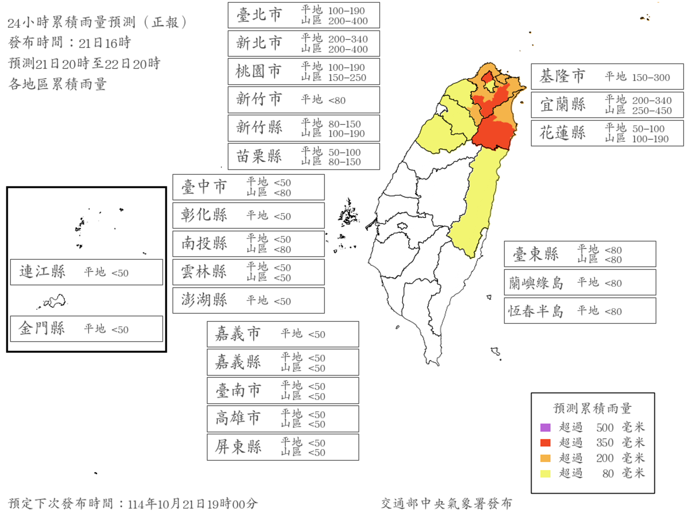 中央氣象署公布最新雨量預測。(中央氣象署提供)