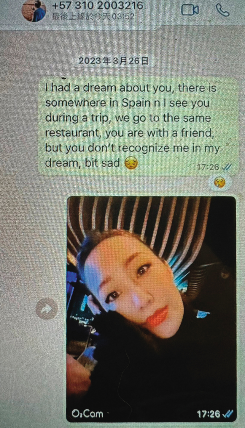 劉向婕與男網友聊天,還說自己夢到對方,引人遐想。(讀者提供)