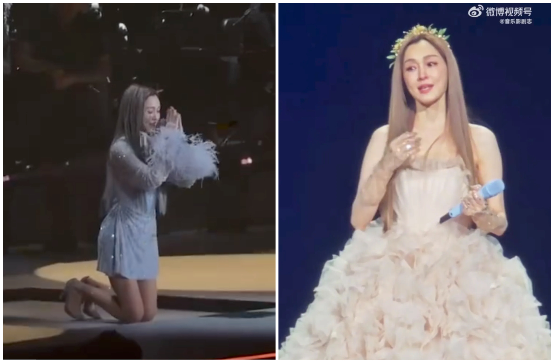 范瑋琪昨在成都開唱，最後下跪感謝粉絲。（翻攝微博）