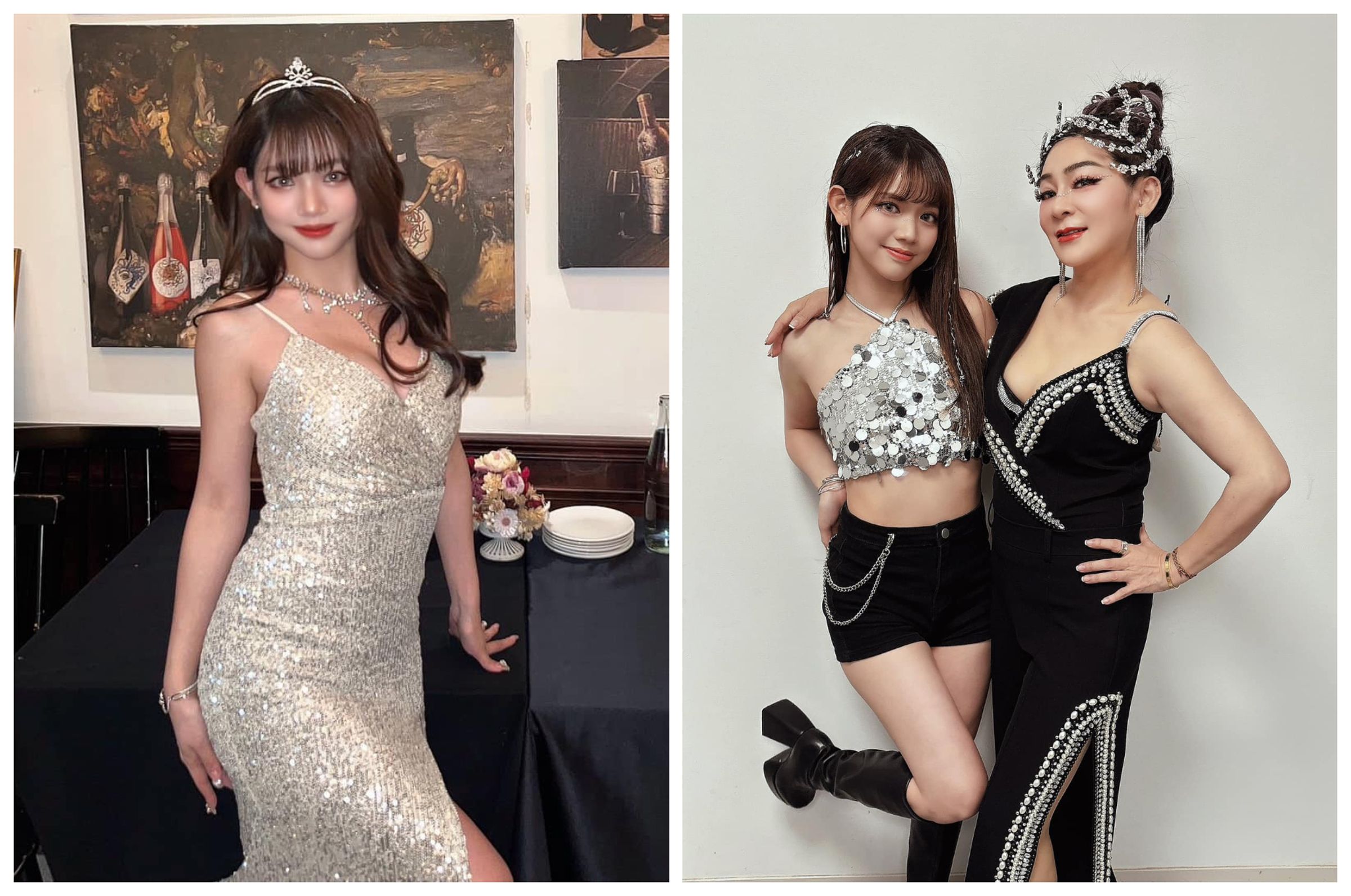 王彩樺(右圖右)的大女兒黃于庭(左圖)過21歲生日,秀出好身材。(翻攝王彩樺-台灣濱崎步臉書)