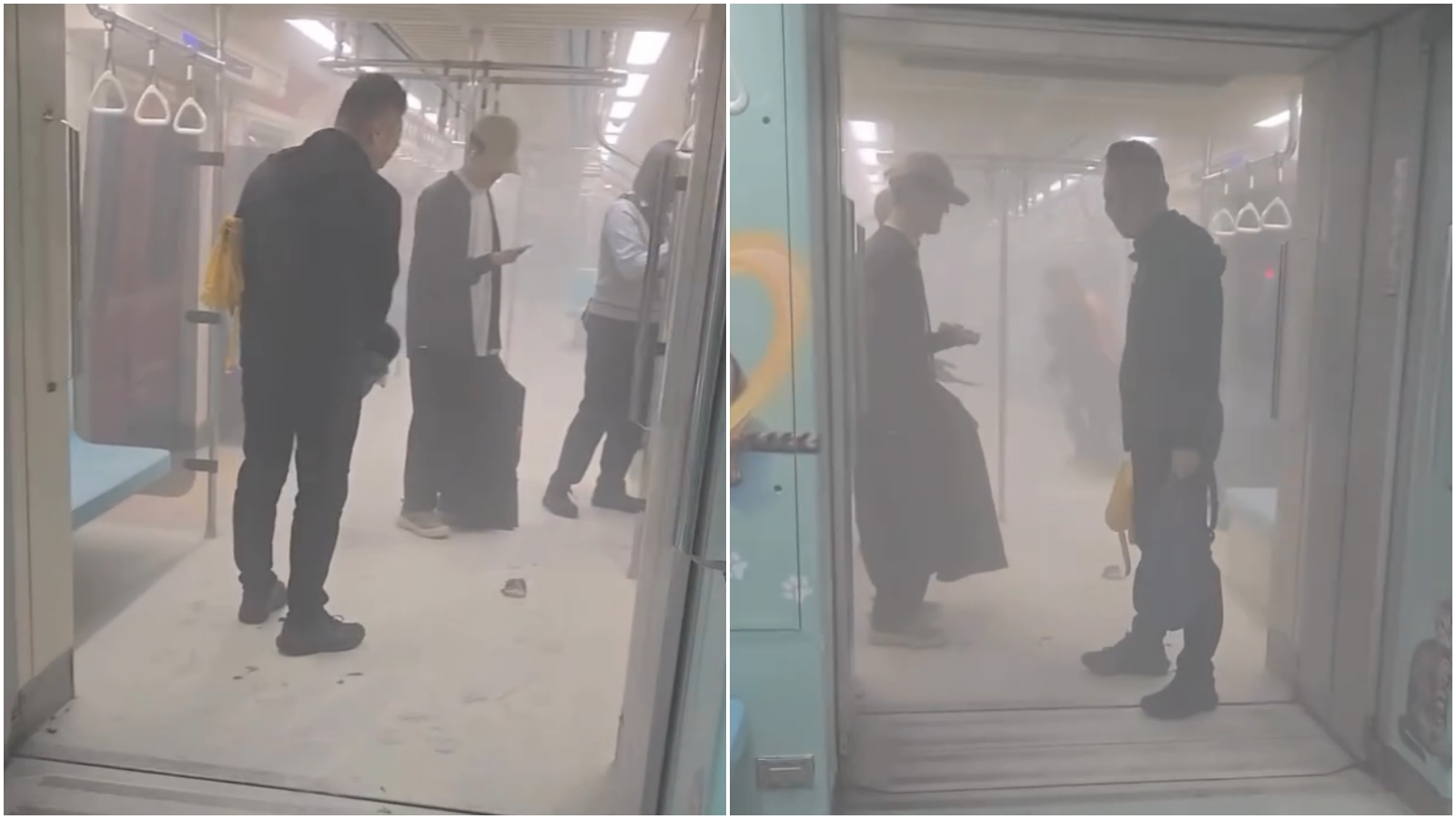 北捷車廂突竄出白煙，嚇壞大批旅客。（翻攝Threads@34hsuan）