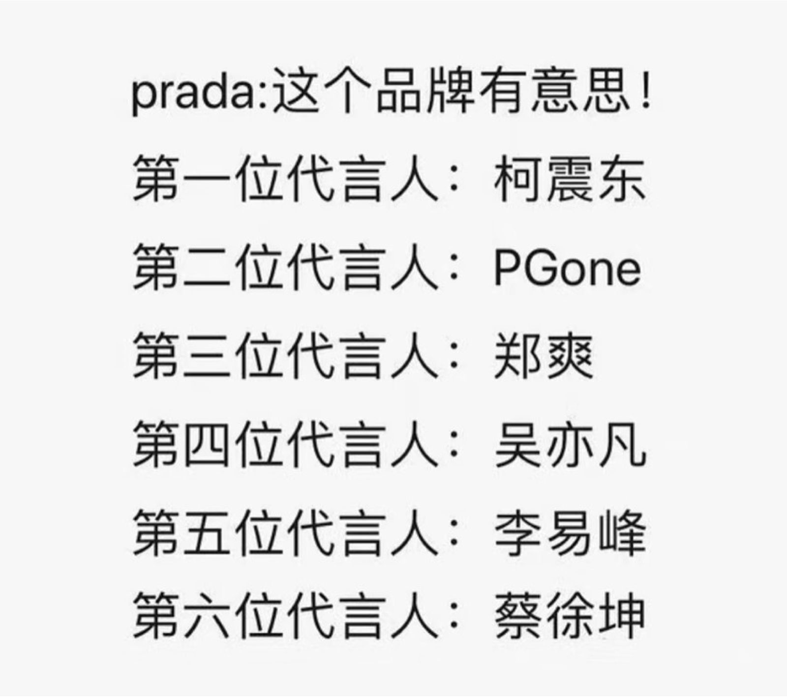 有對岸網友列出歷年中國Prada代言人。（翻攝自小紅書）