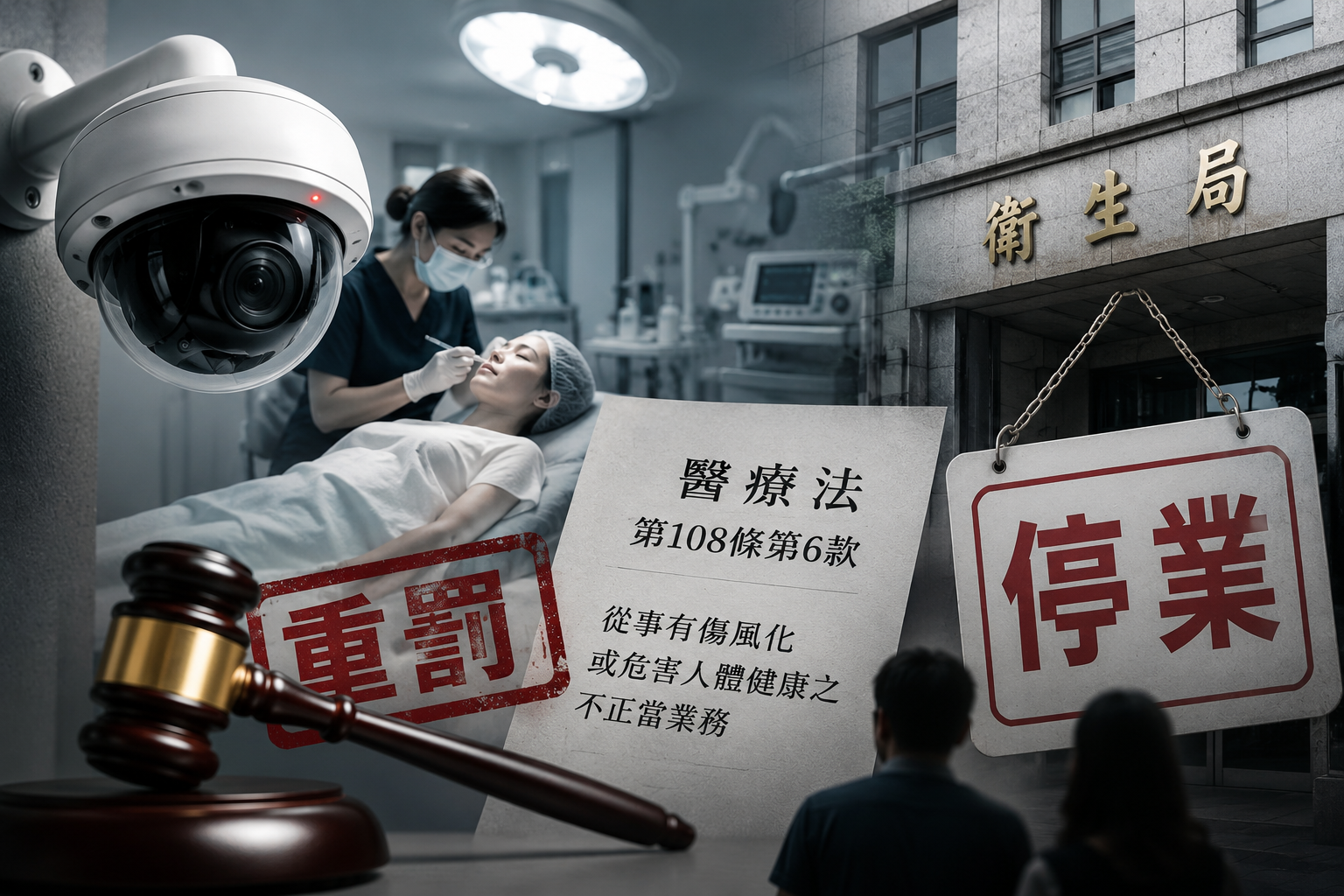 醫美監視器爭議延燒,部分業者面臨重罰甚至停業處分,也讓現行法源是否適用、裁罰尺度如何拿捏成為討論焦點。(圖/AI生成)