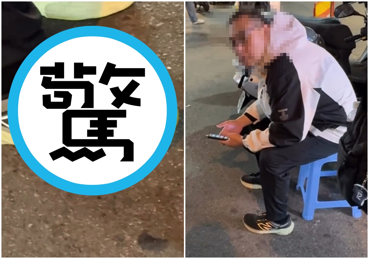 有網友在Threads爆料，指台中逢甲夜市有「攝狼」出沒，可見有位男子鞋帶綁著疑似攝影鏡頭的機器。（翻攝Threads／@z_wm1）